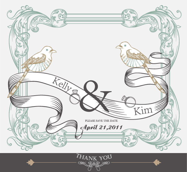 free vector Europeanstyle lace ribbon bird vector